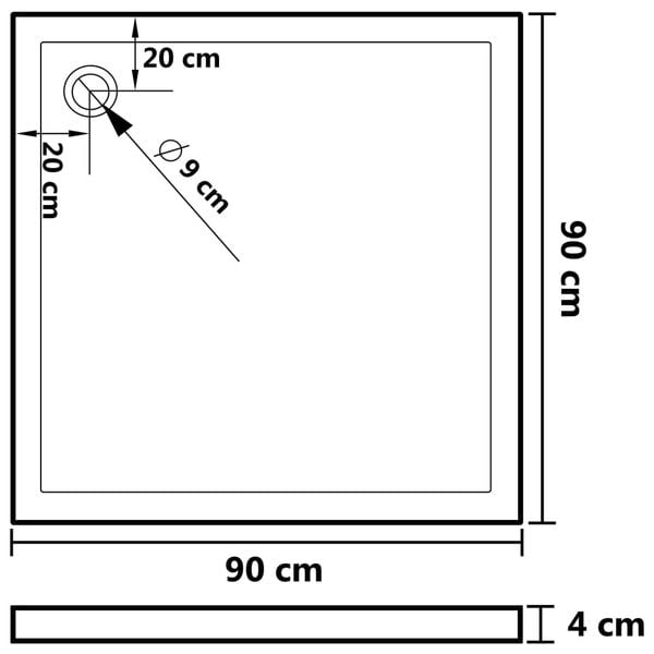 vidaXL Shower Base Tray with Dots White 90x90x4 cm ABS
