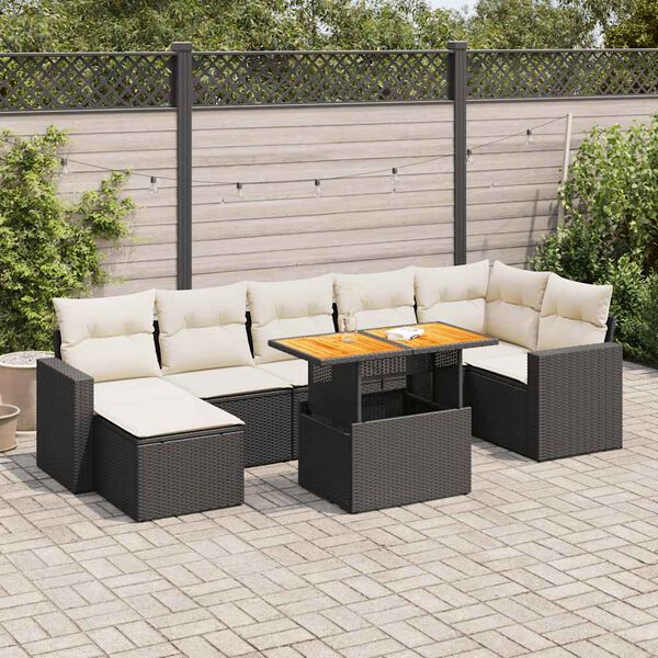 vidaXL 8 Piece Garden Sofa Set with Cushions Black Poly Rattan