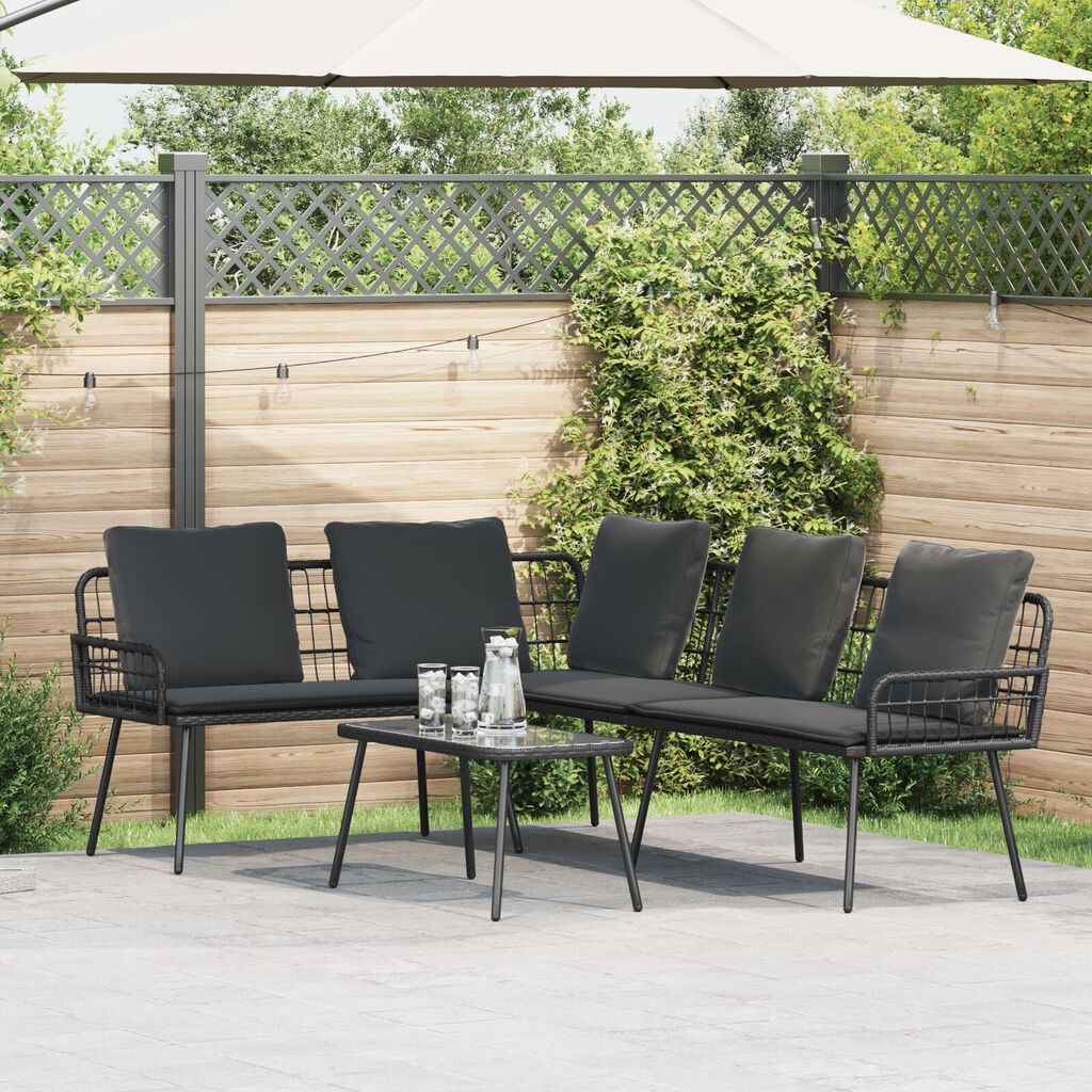 vidaXL 2 Piece Garden Sofa Set with Cushions Black Poly Rattan