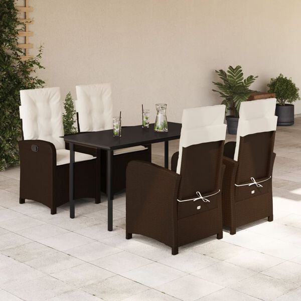 vidaXL 5 Piece Garden Dining Set with Cushions Brown Poly Rattan