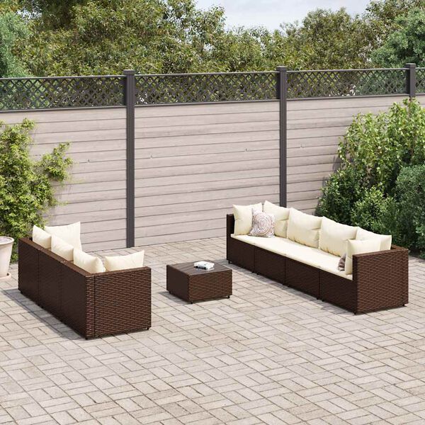 vidaXL 8 Piece Garden Lounge Set with Cushions Brown Poly Rattan