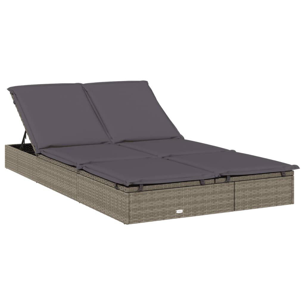 vidaXL 2-Person Sunbed with Round Roof Grey 211x112x140 cm Poly Rattan
