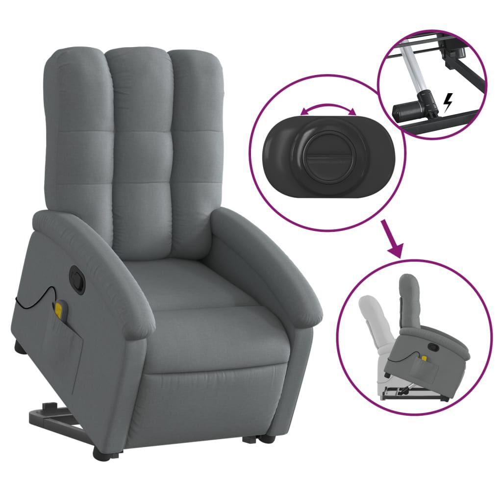 vidaXL Stand up Massage Recliner Chair Dark Grey Fabric