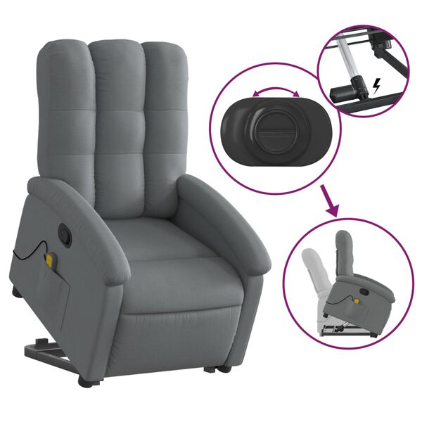 vidaXL Stand up Massage Recliner Chair Dark Grey Fabric