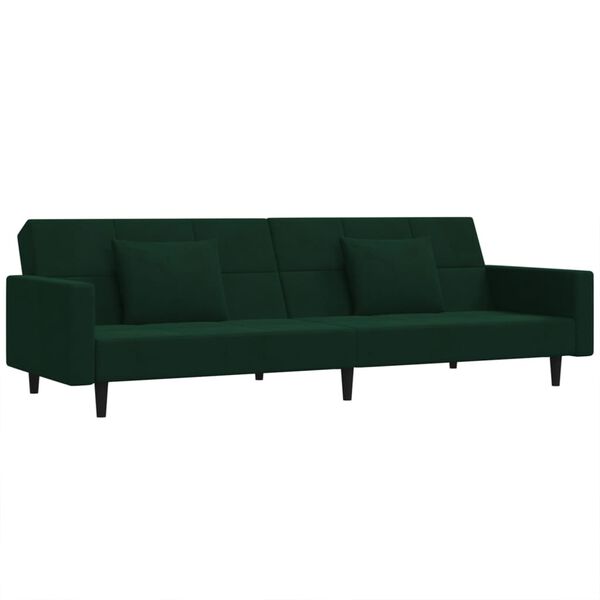 vidaXL 2-Seater Sofa Bed with Two Pillows Dark Green Velvet