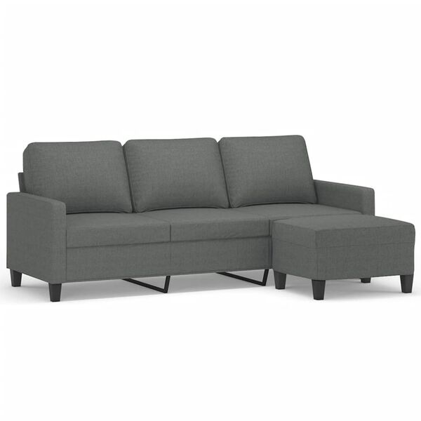vidaXL 3-Seater Sofa with Footstool Dark Grey 180 cm Fabric