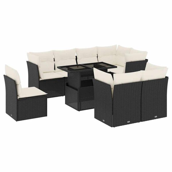 vidaXL 9 Piece Garden Sofa Set with Cushions Black Poly Rattan