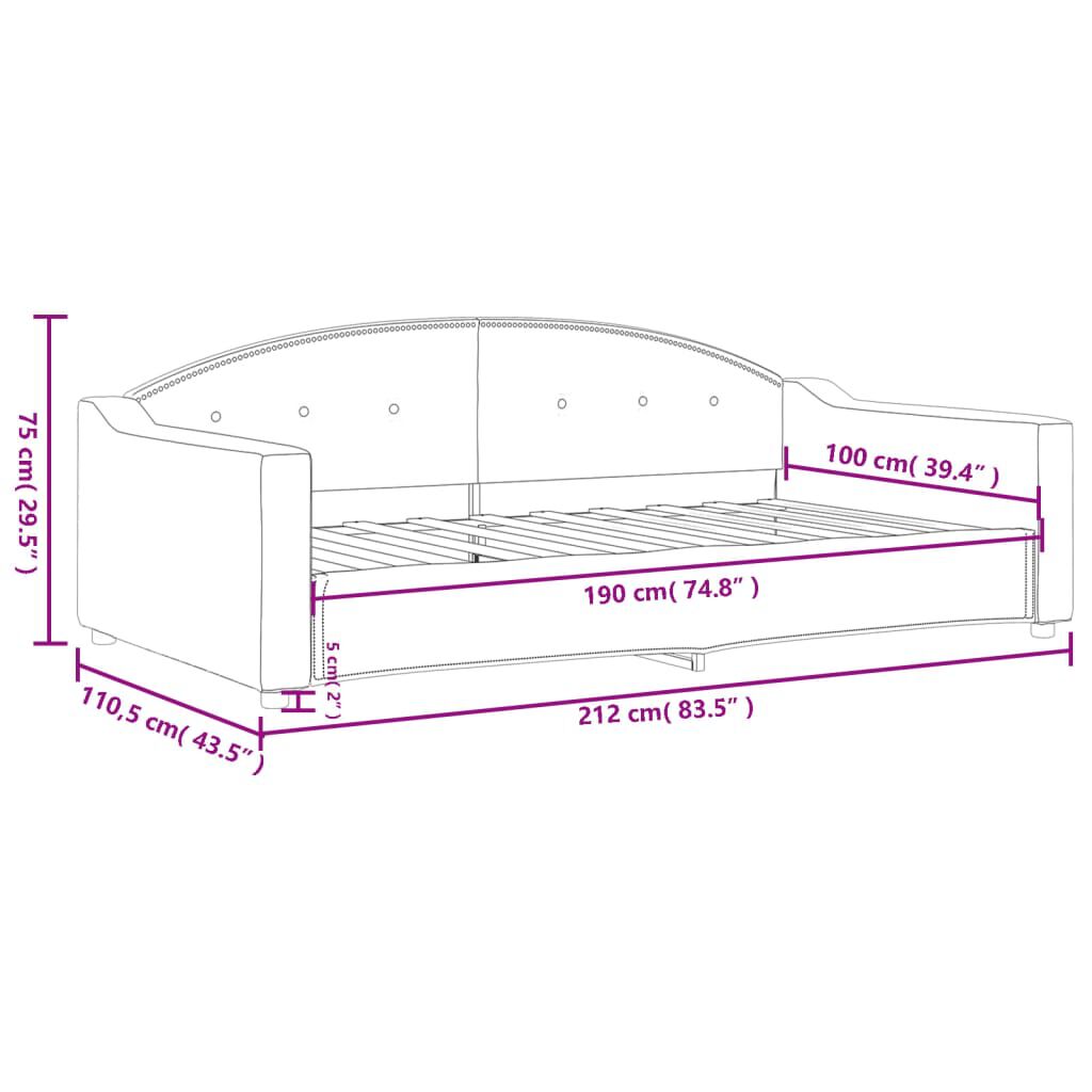 vidaXL Day Bed without Mattress Light Grey 100x190 cm Fabric