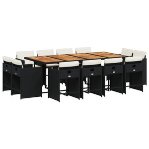 vidaXL 13 Piece Garden Dining Set with Cushions Black Poly Rattan