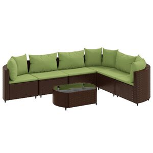 vidaXL 7 Piece Garden Sofa Set with Cushions Brown Poly Rattan