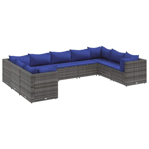 vidaXL 9 Piece Garden Lounge Set with Cushions Grey Poly Rattan