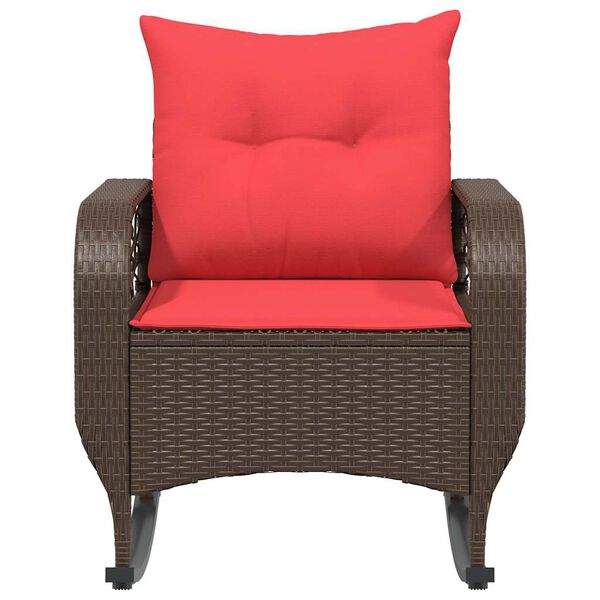 vidaXL Garden Rocking Chair with Cushions Brown Poly Rattan