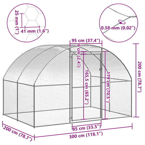 vidaXL Outdoor Chicken Coop 3x2x2 m Galvanised Steel