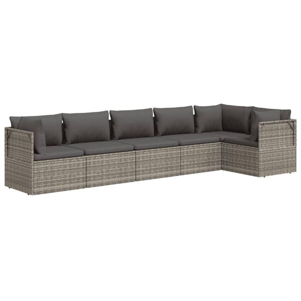 vidaXL 6 Piece Garden Lounge Set with Cushions Grey Poly Rattan