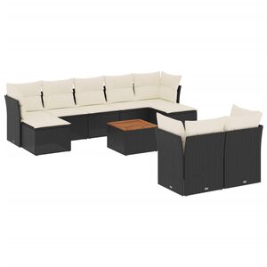 vidaXL 10 Piece Garden Sofa Set with Cushions Black Poly Rattan