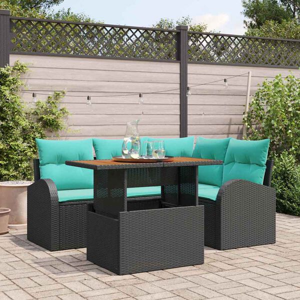 vidaXL Garden Sofa Set with Cushion Manual 5 pcs Black and blue