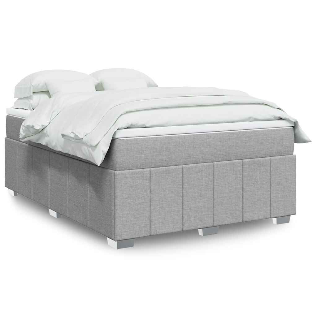 vidaXL Box Spring Bed with Mattress Light Grey Queen Fabric