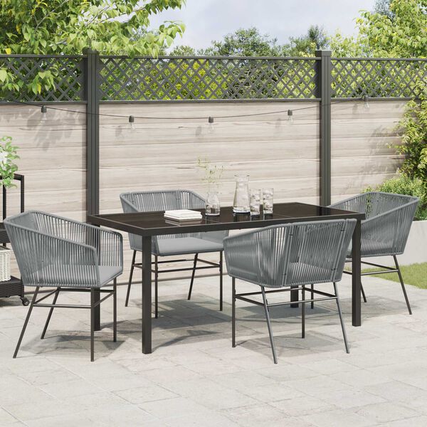 vidaXL Garden Dining Set with Cushion 5 pcs Grey Powder-Coated Steel