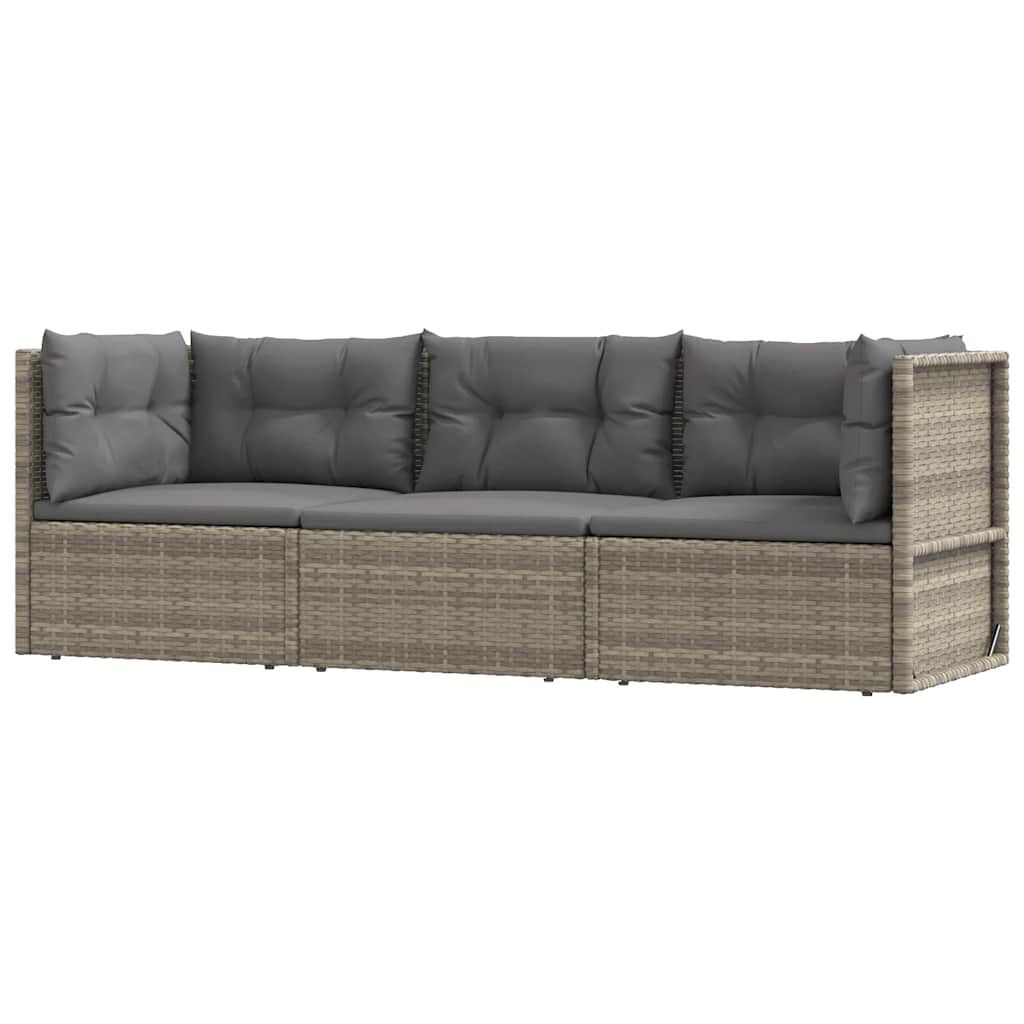 vidaXL 3 Piece Garden Lounge Set with Cushions Grey Poly Rattan