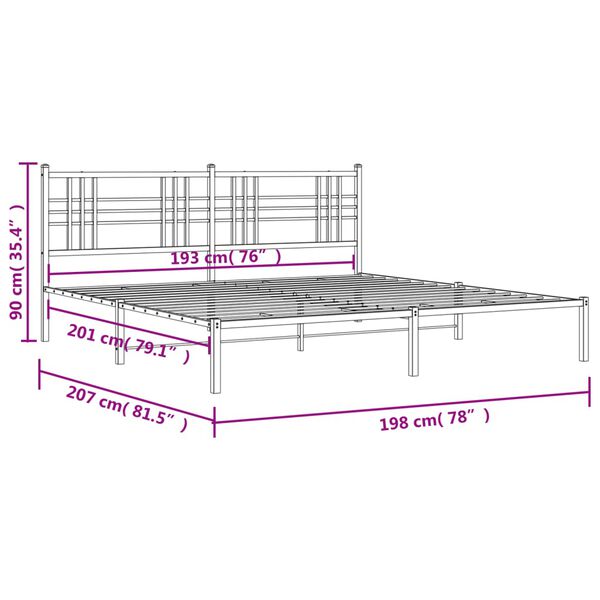 vidaXL Metal Bed Frame without Mattress with Headboard White 193x203cm