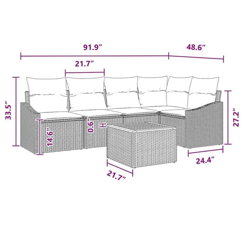 vidaXL Garden Sofa Set 6 pcs Black and turquoise