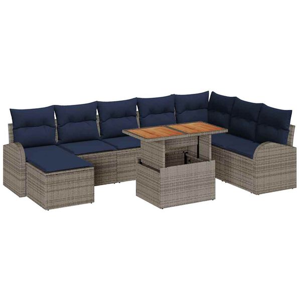 vidaXL Garden Sofa Set with Cushion 9 pcs Grey and navy blue