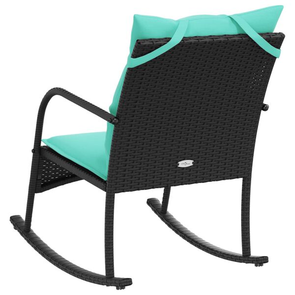 vidaXL Garden Rocking Chair with Cushions Black Poly Rattan
