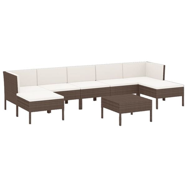 vidaXL 8 Piece Garden Lounge Set with Cushions Poly Rattan Brown