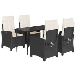 vidaXL 5 Piece Garden Dining Set with Cushions Black Poly Rattan