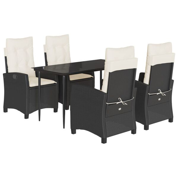 vidaXL 5 Piece Garden Dining Set with Cushions Black Poly Rattan