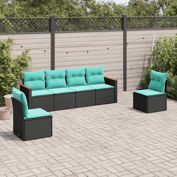 vidaXL 6 Piece Garden Sofa Set with Cushions Black Poly Rattan