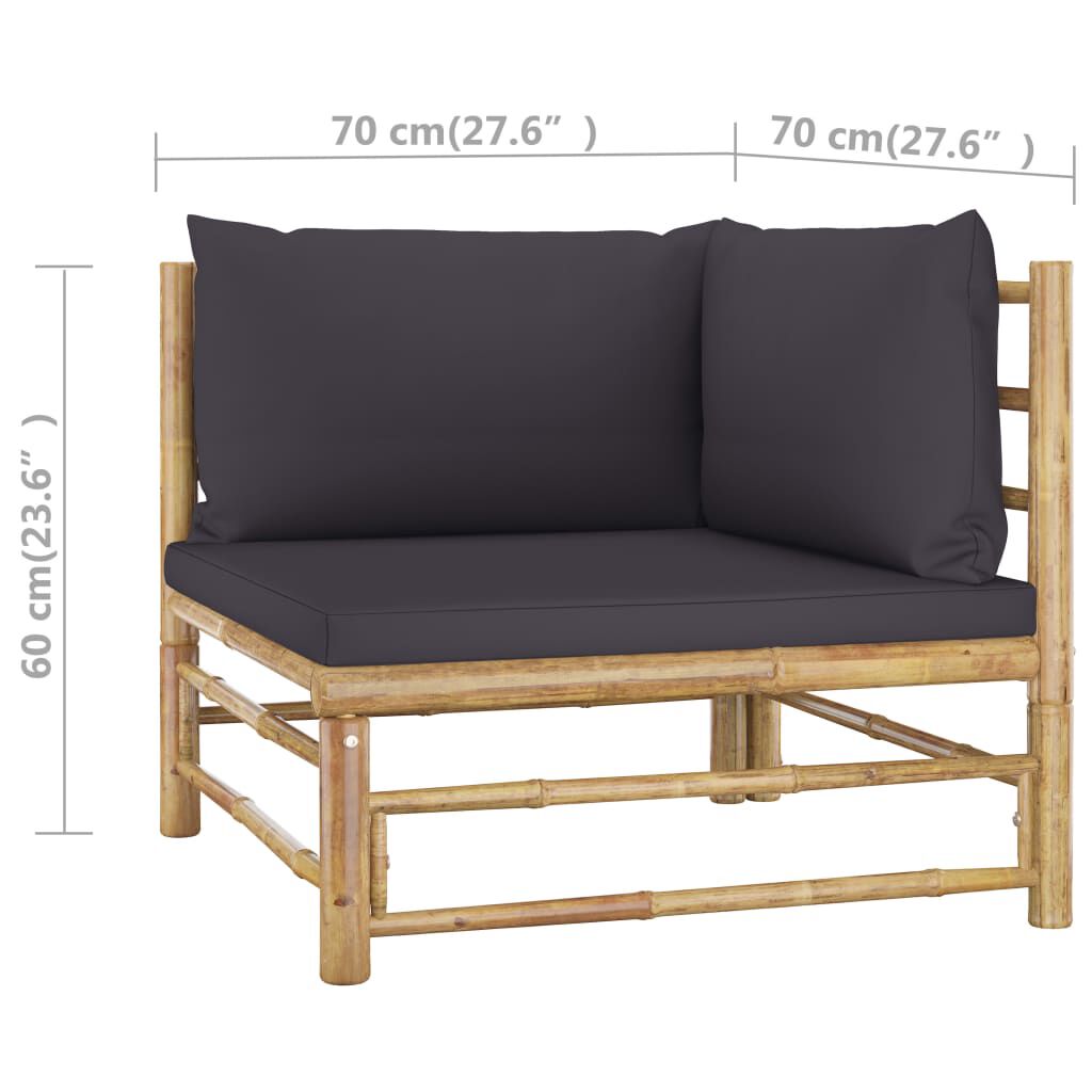 vidaXL 4 Piece Garden Lounge Set with Dark Grey Cushions Bamboo