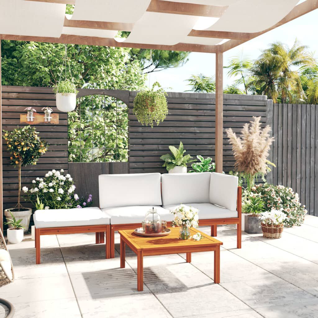 vidaXL 4 Piece Garden Lounge Set with Cushions Cream Solid Acacia Wood