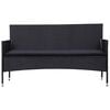 vidaXL 3-Seater Garden Sofa with Cushions Black Poly Rattan