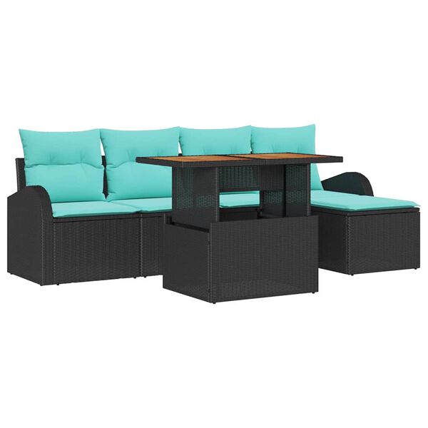 vidaXL Garden Sofa Set with Cushion with Storage 6 pcs Black and blue