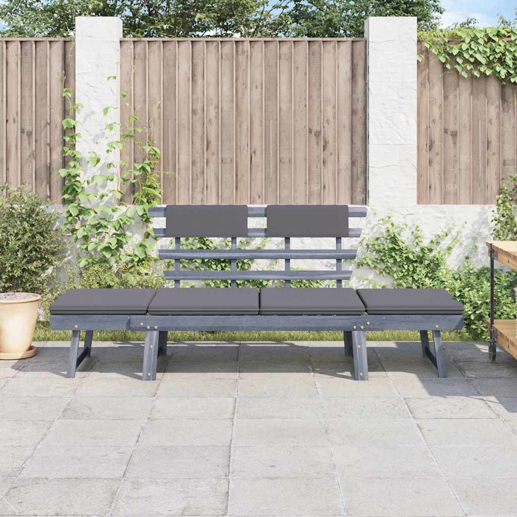 vidaXL Garden Bench with Cushions 2-in-1 190 cm Grey Solid Acacia Wood