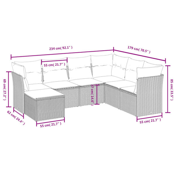 vidaXL 7 Piece Garden Sofa Set with Cushions Grey Poly Rattan