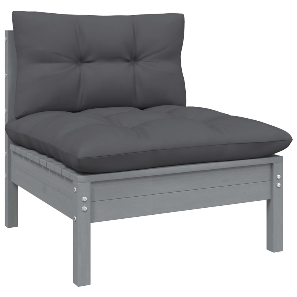 vidaXL Garden Middle Sofa with Anthracite Cushions Grey Solid Pinewood