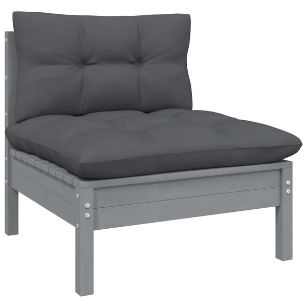 vidaXL Garden Middle Sofa with Anthracite Cushions Grey Solid Pinewood