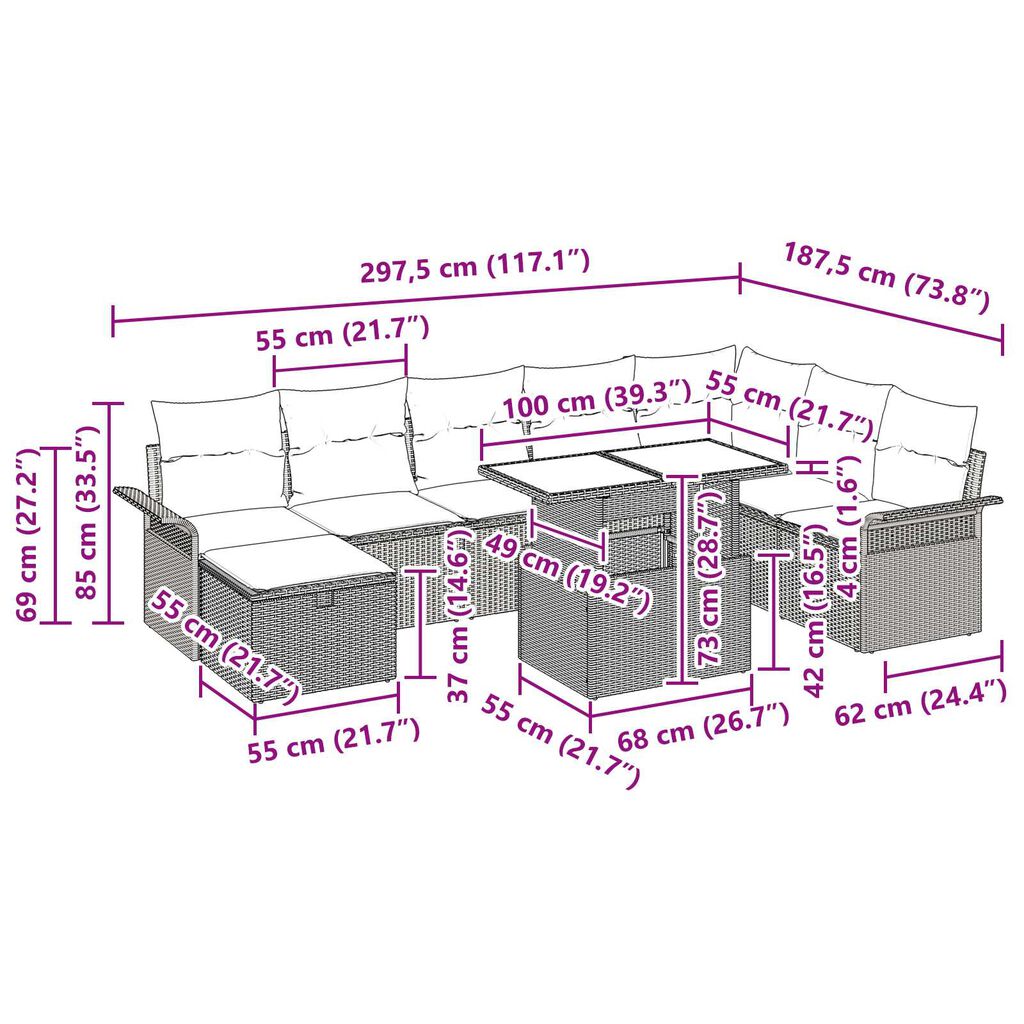 vidaXL 9 Piece Garden Sofa Set with Cushions Black Poly Rattan