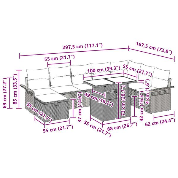 vidaXL 9 Piece Garden Sofa Set with Cushions Black Poly Rattan