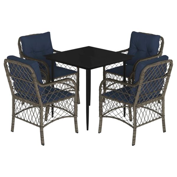 vidaXL 5 Piece Garden Dining Set with Cushions Grey Poly Rattan