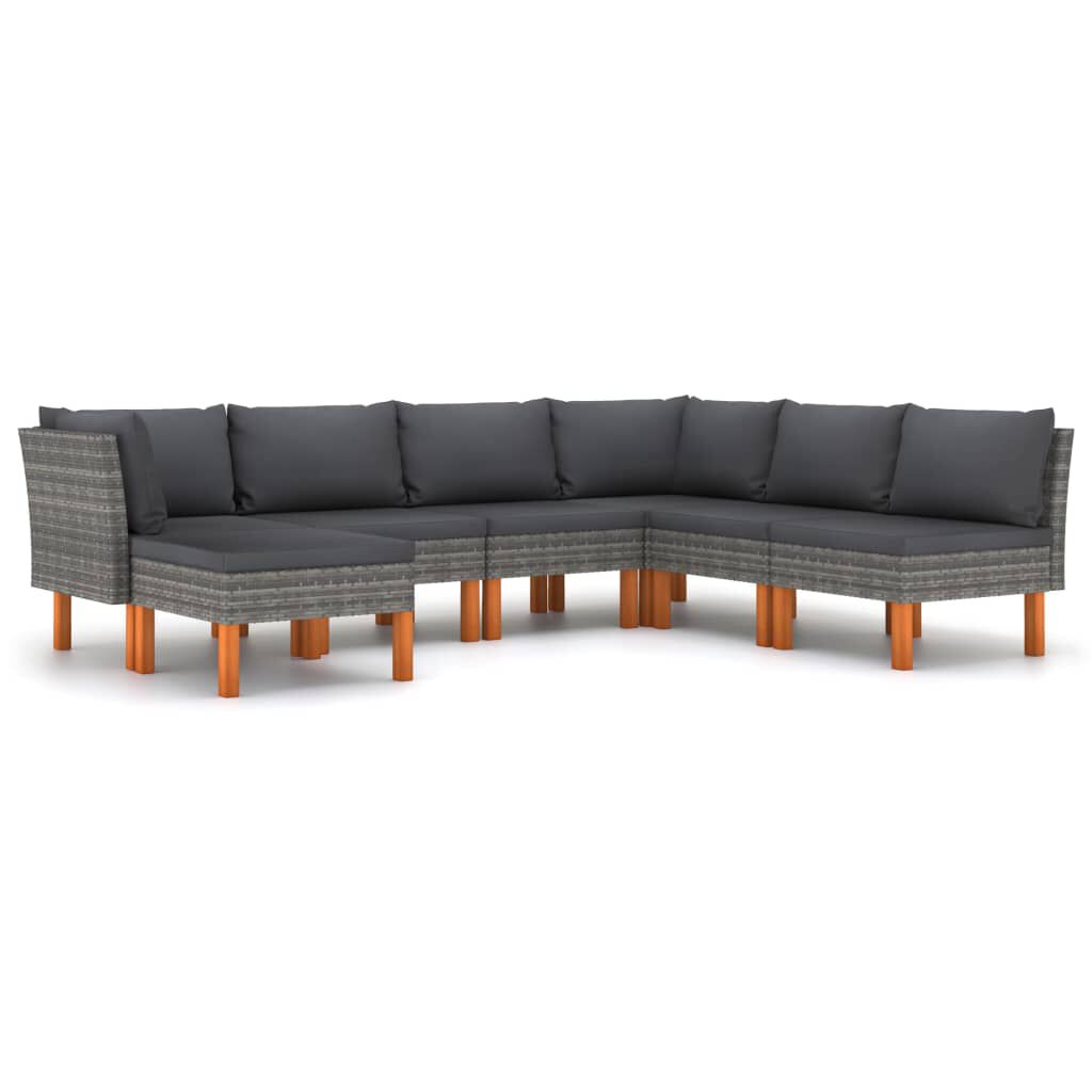 vidaXL 7 Piece Garden Lounge Set with Cushions Poly Rattan Grey