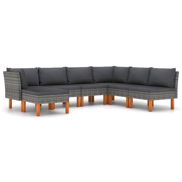 vidaXL 7 Piece Garden Lounge Set with Cushions Poly Rattan Grey