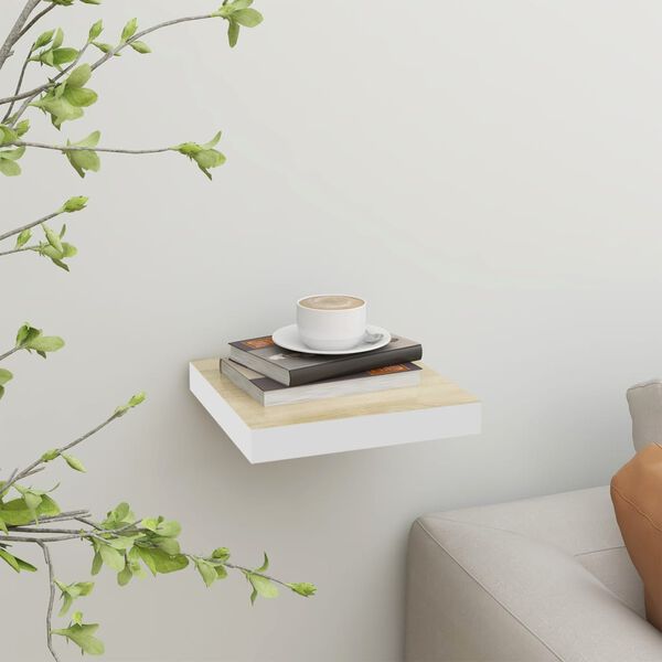 vidaXL Floating Wall Shelf Oak and White 23x23.5x3.8 cm MDF