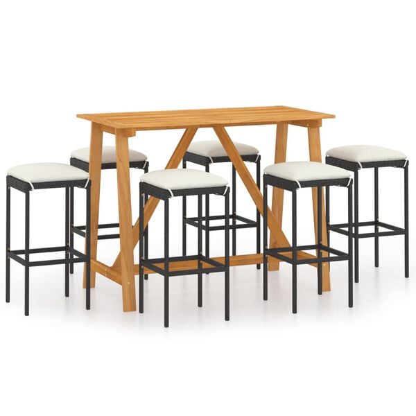 vidaXL 7 Piece Garden Bar Set with Cushions Black