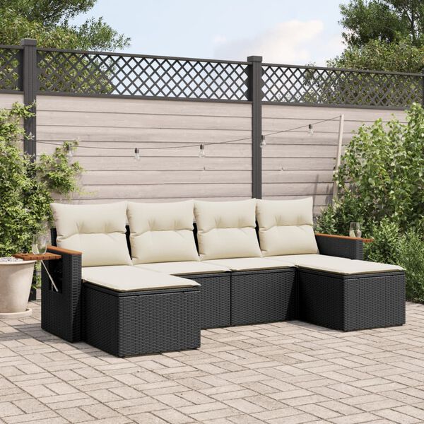 vidaXL 6 Piece Garden Sofa Set with Cushions Black Poly Rattan