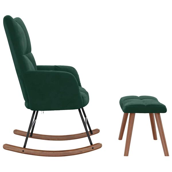vidaXL Rocking Chair with a Stool Dark Green Velvet
