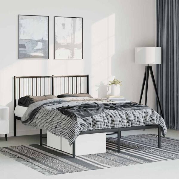 vidaXL Metal Bed Frame without Mattress with Headboard Black 135x190cm