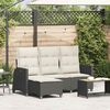 vidaXL Reclining Garden Sofa with Cushions L-shaped Black Poly Rattan